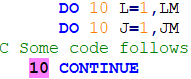 DO 10, 10 CONTINUE
